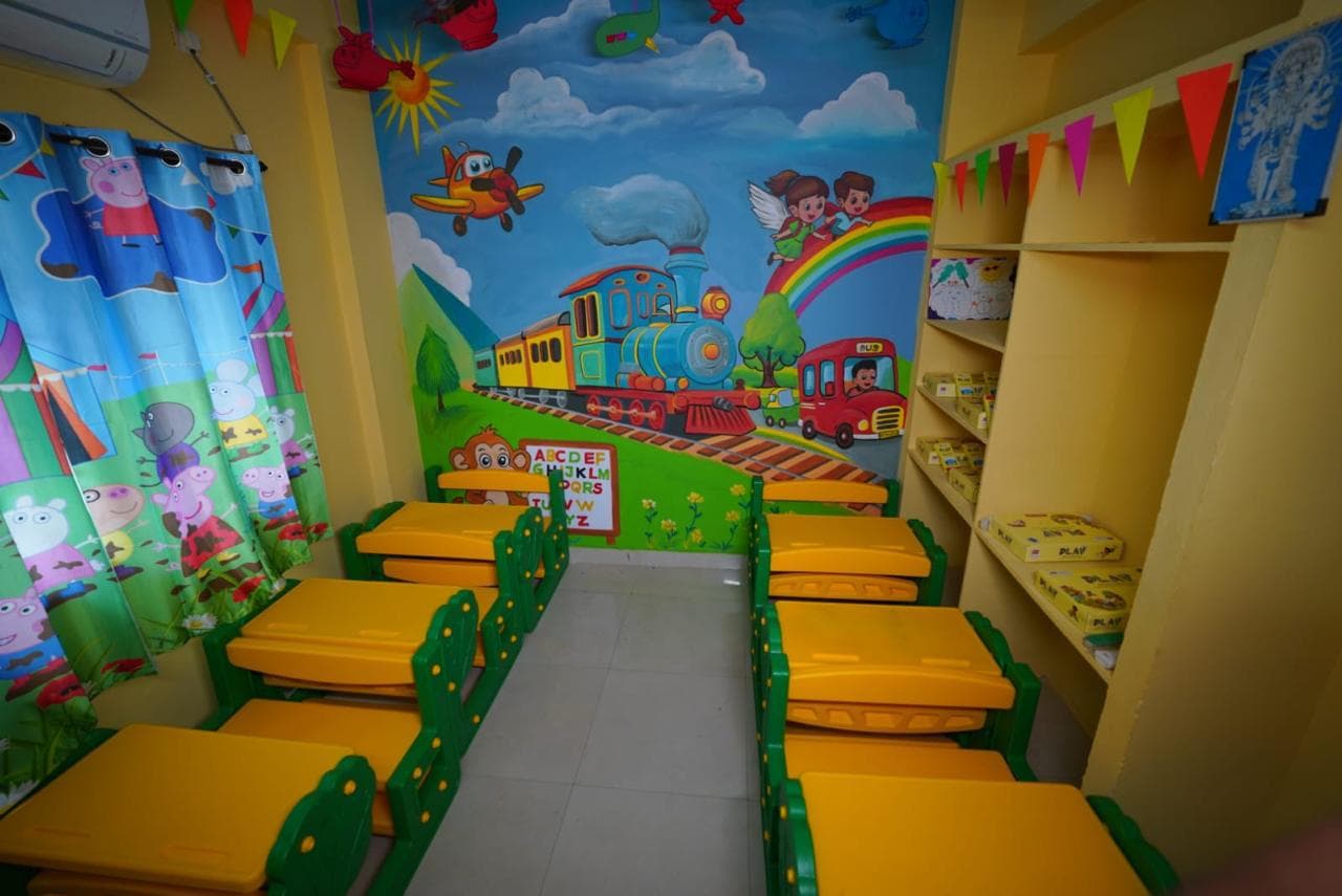 Bright, welcoming classroom at Golden Bridge School, Pendurthi